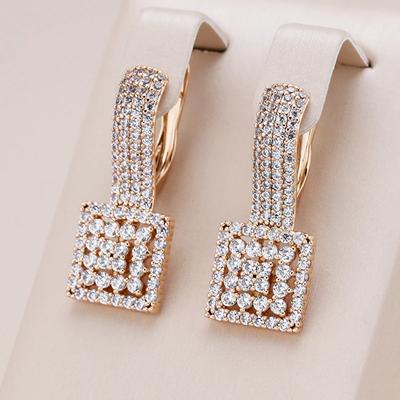 Rose Gold Color Square White Zircon Earrings for Women Vintage Ethnic Party Wedding Earrings Fashion Jewelry