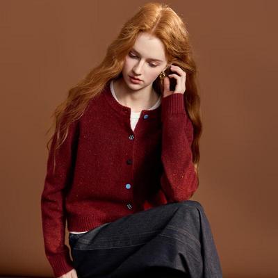 Sancai 2025 Winter Round Neck Knit Cardigan with Colorful Buttons