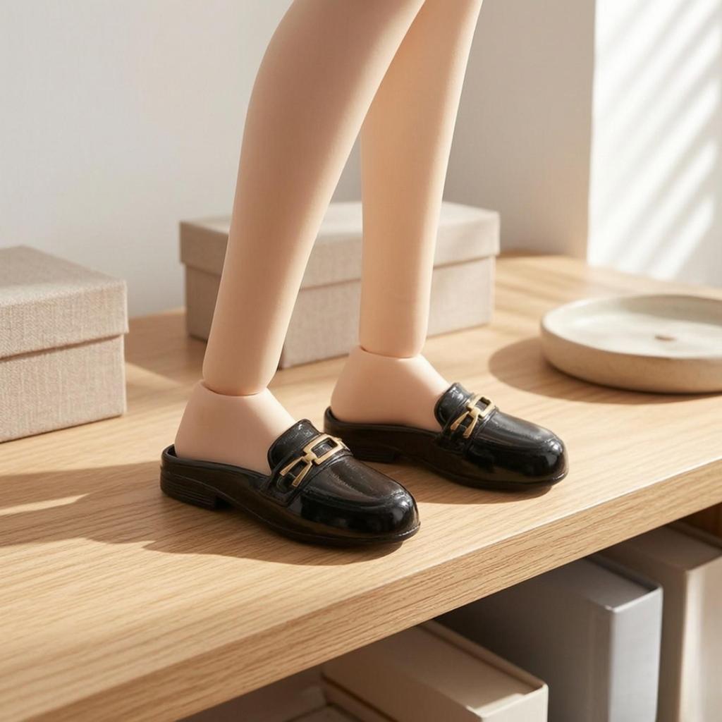 Doll Mules with Gold Chain Glossy 1/6 Scale Loafers Versatile