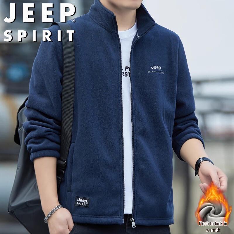 JEEP SPIRIT Men's Stand-Collar Fleece Cardigan Jacket
