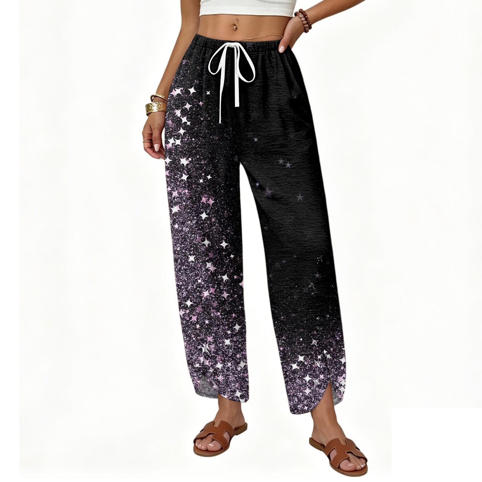 Women s Casual Wide Leg Drawstring Printed Pants with Loose Fit XXL