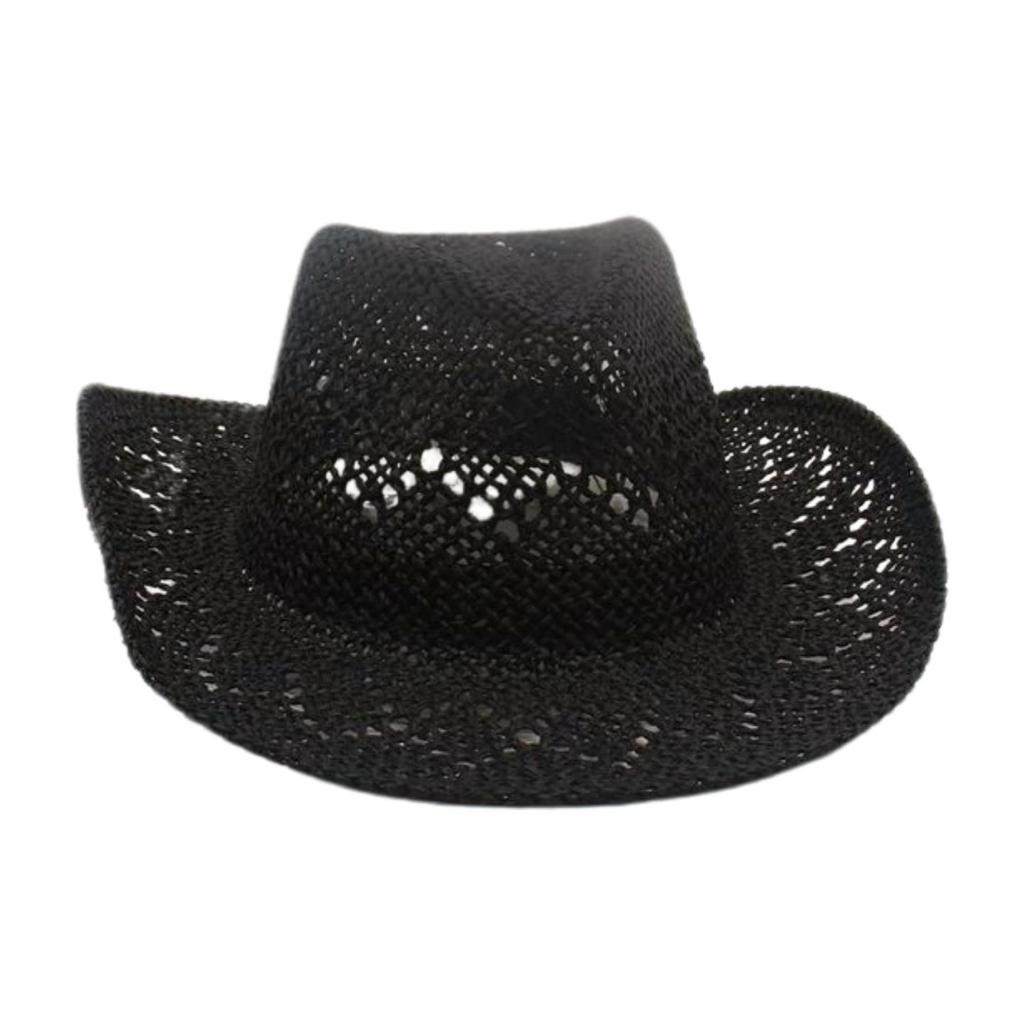 Hand-Woven Straw Hat Breathable And Cool Upturned Edge Hat Spring And Summer Hollow Beach Cowboy Hat