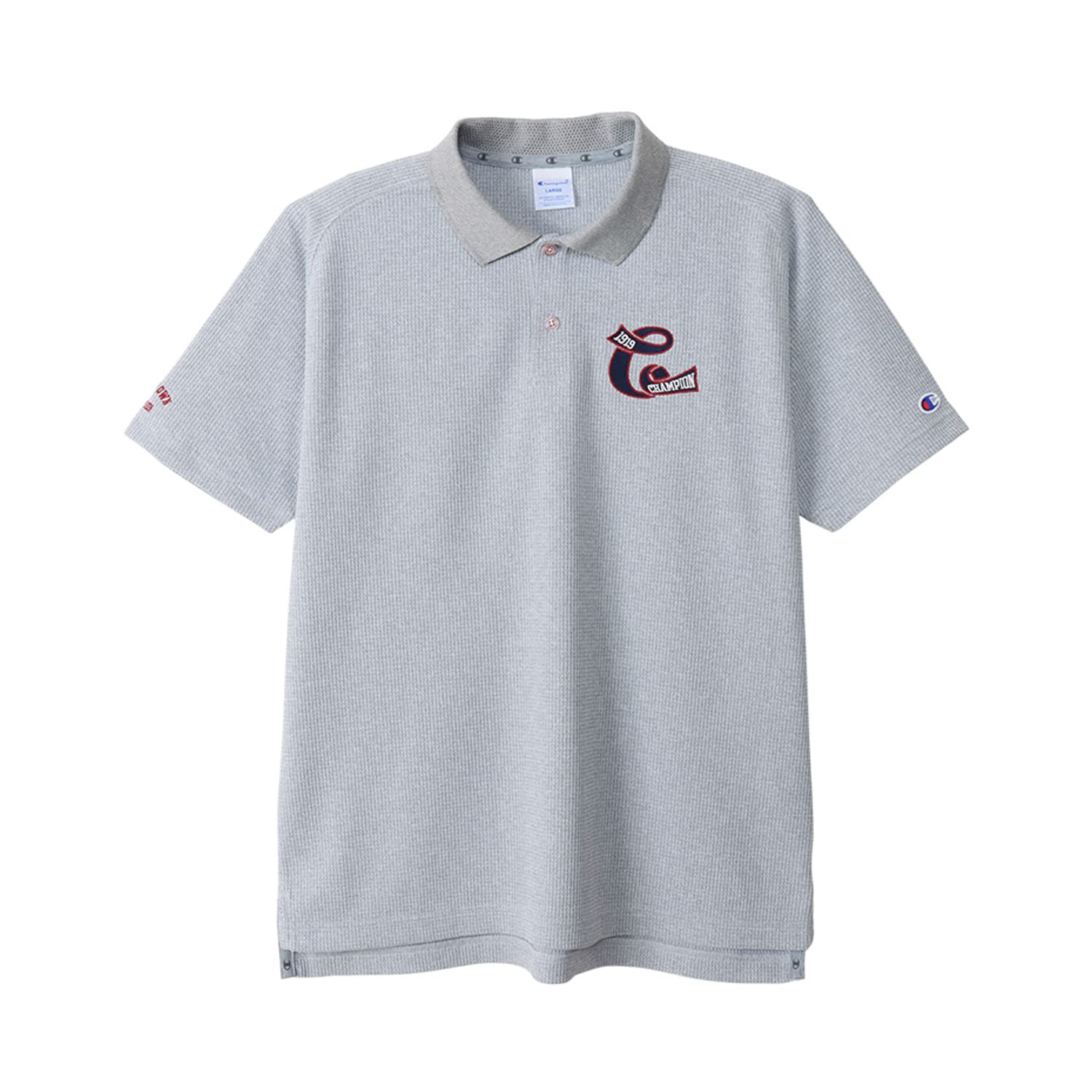 

Champion Short Sleeve Polo Shirt with Script UV and Heat Oxford Size L Men s Quick-Drying Logo, Protection, Shielding, Gray, (C3-XG307)
