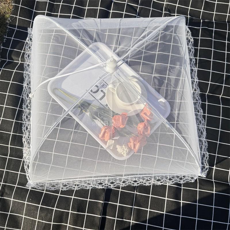 Складная сетчатая пылезащитная крышка для пикника и еды - Белая кружевная квадратная