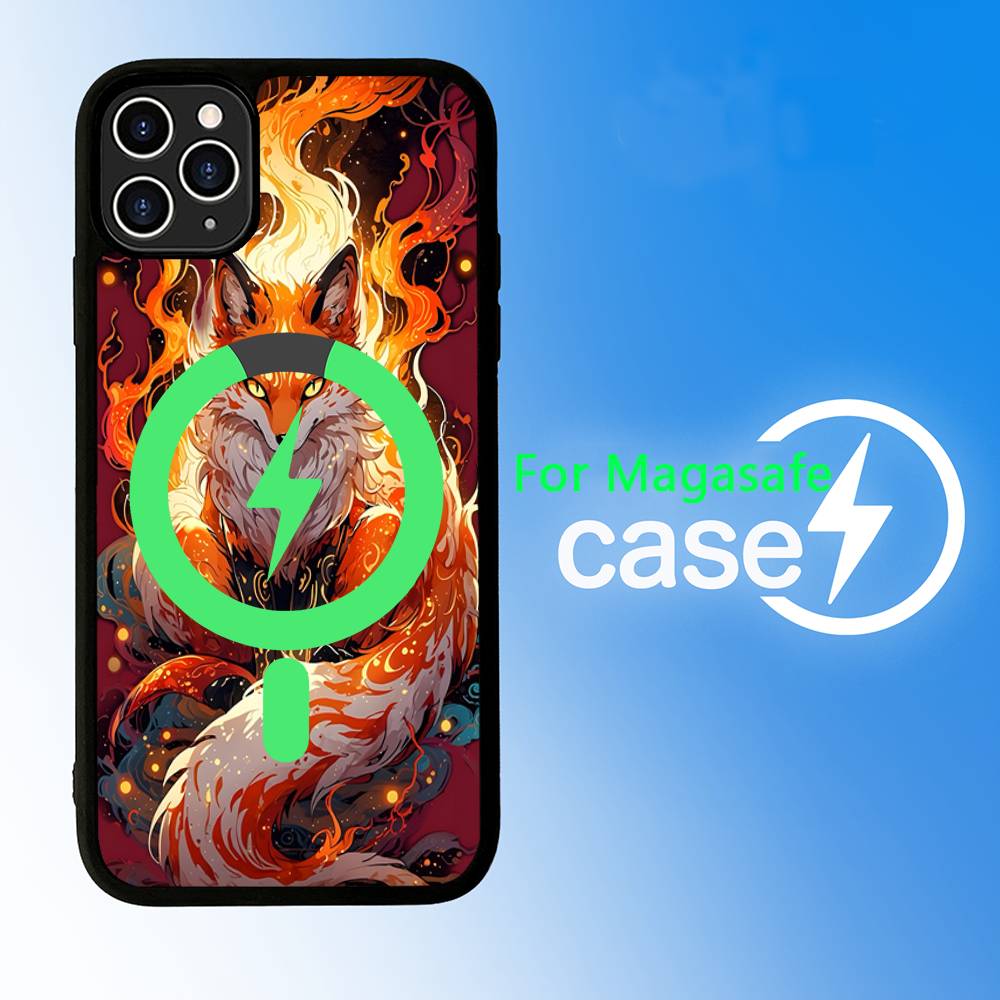 Cartoon Animal Fox Black For Magsafe Magnetic Phone Case For IPhone 16 15 17 Pro Max 11 12 13 14 Plus Cover