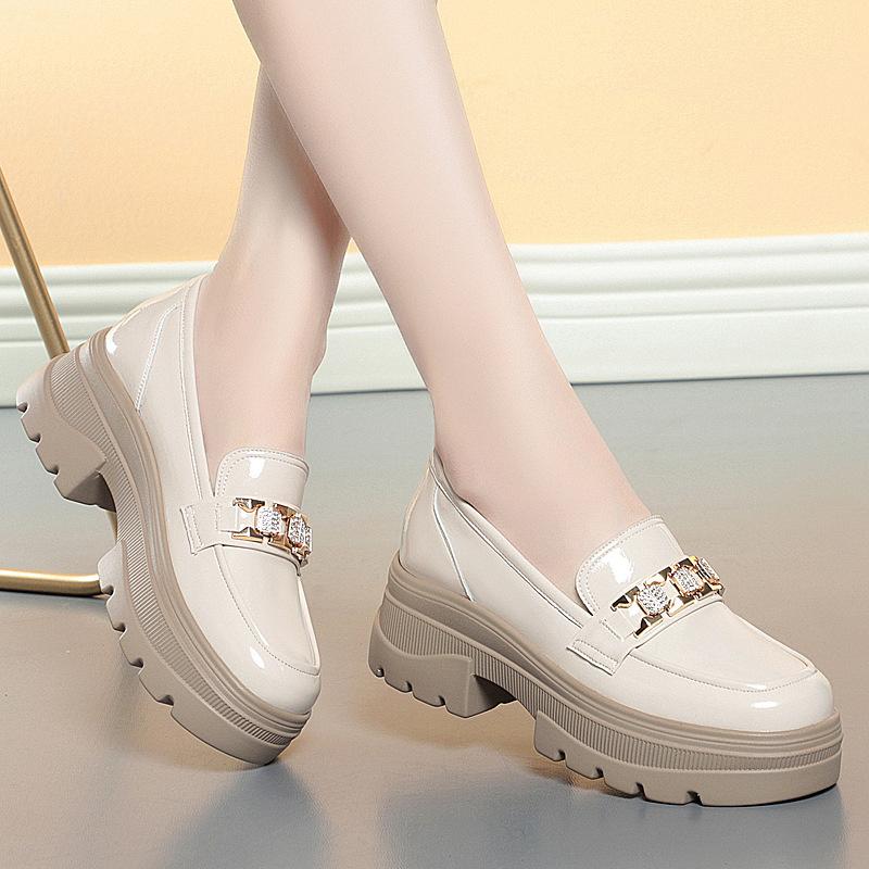 Fashion 5.5cm British Style Thick Bottom Patent Leather Loafers Women's Platform Shoes 2024 Spring Shallow Block Heels Shoes Office