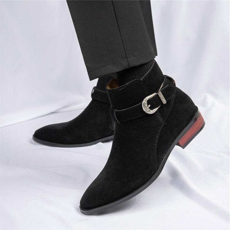 Fashion Fashion New Men's Suede Leather Pointed Business Casual Ankle Boot Male Winter High Tops New Comfortable Chelsea Leather Shoes
