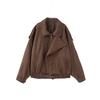 Yamano Tour Brown Beauty Style Retro Maillard Cool Style Lapel Suede Motorcycle Clothing Jacket Loose Short coat