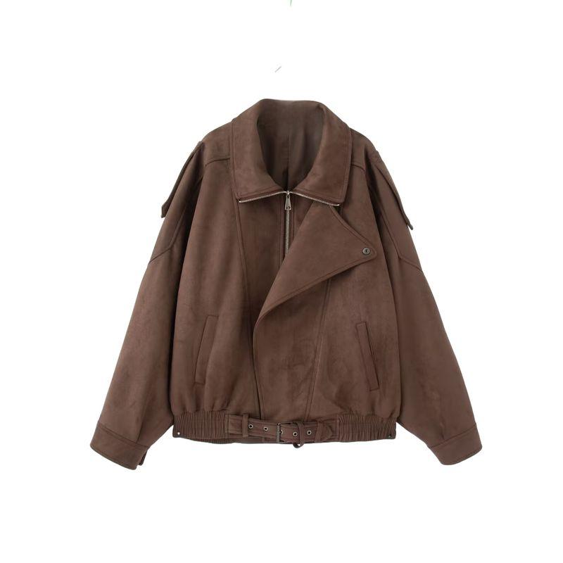 Yamano Tour Brown Beauty Style Retro Maillard Cool Style Lapel Suede Motorcycle Clothing Jacket Loose Short coat