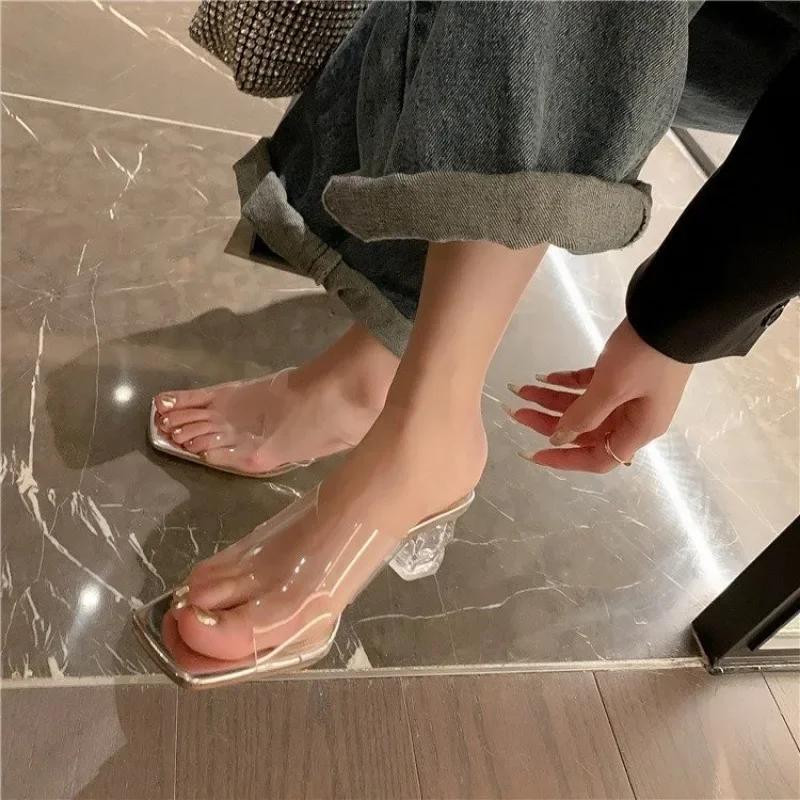 

Fashion Ladies Shoes on Offer 2025 New Hot Sale Peep Toe Women s High Heels Fashion Square Toe Dress Slippers Women Summer Sexy Sandals 39 серебряный