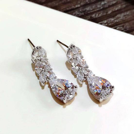 1 Pair Dangle Earrings Leaf Shape Rhinestones Jewelry Delicate Cubic Zirconia Stud Earrings for Wedding