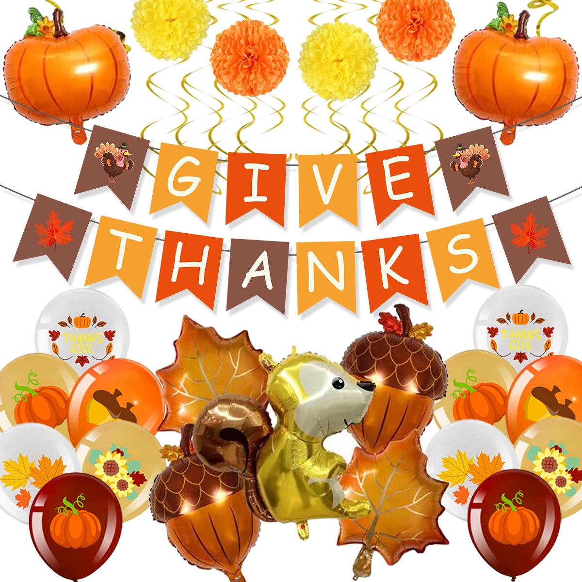 

Thanksgiving Themed Decorative Flag Balloon Set Maple Leaf Pumpkin Banner Spiral Pendant Thanksgiving flag balloon set