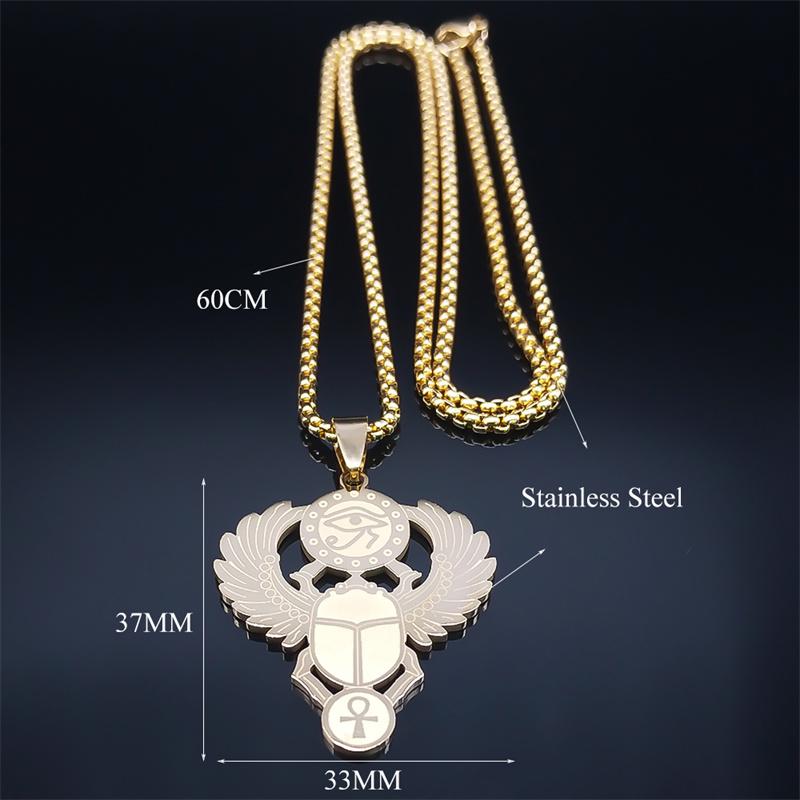 Ägyptischer Skarabäus Auge des Ra Horus Halskette Edelstahl Gold Ankh Schlüssel des Lebens Schmuck Halsband Elegantes Geschenk N2336S01