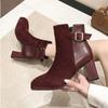 Fashion Winter New Thick Heel Cotton Boots Women's Fashion Square Head Suede Splicing Side Zipper Metal Buckle Non-slip Short Boots