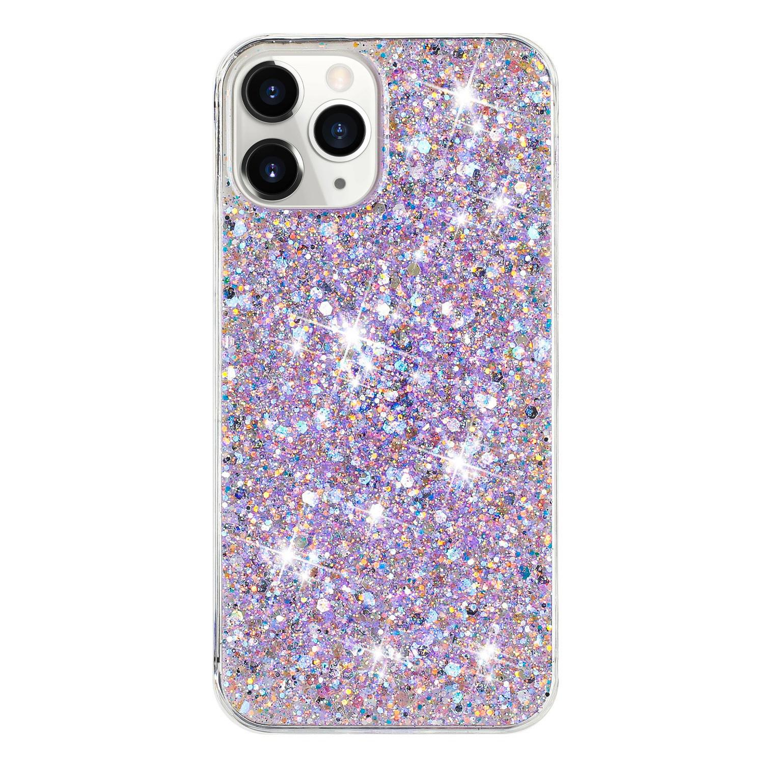 

For iPhone 11 Pro Max Back Case Sparkle Epoxy Cell Phone Flexible TPU Cover Purple