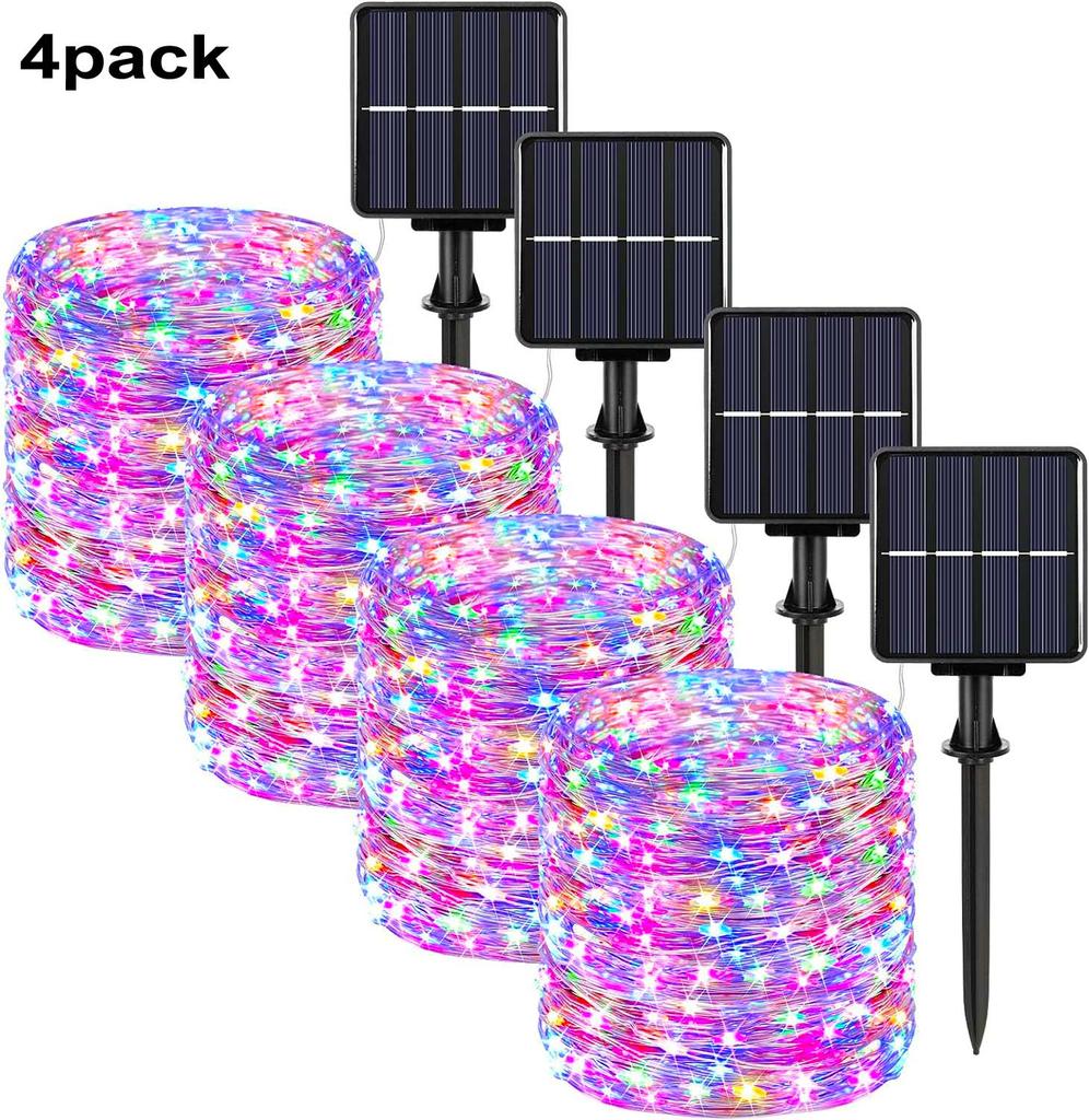 Pack of 4 Solar Fairy Lights Outdoor 400LED Fairy Lights Outdoor 8 Modes Copper Wire IP65 Warterproof for GardenPatio Yard Party