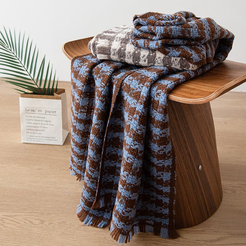 Wool Scarf Autumn and Winter New Style Long Plaid Versatile Thickened Tassel Warm Student Scarf for Men and Women