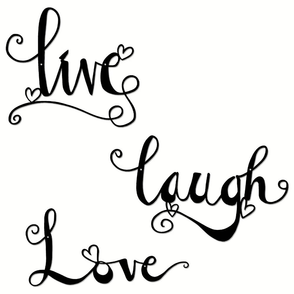Decorazione Murale in Metallo 3 Pezzi Live Love Laugh - Segni Neri per Soggiorno, Camera da Letto, Stanza dello Studente e Cucina, Interni/Esterni