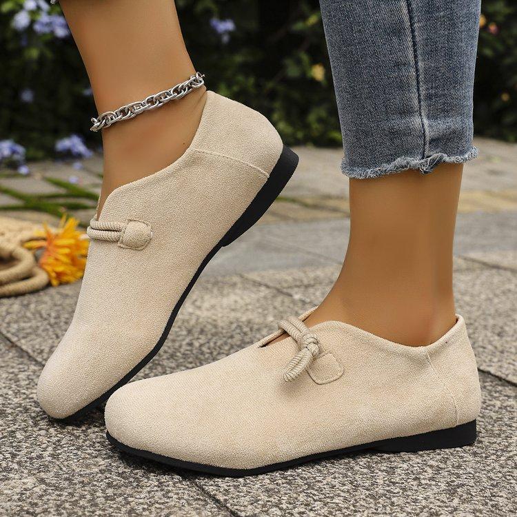 Large Size Single Shoes Women's Spring and Autumn New Fashion Round Head Lace-up Suede Outer Wear Single Shoes