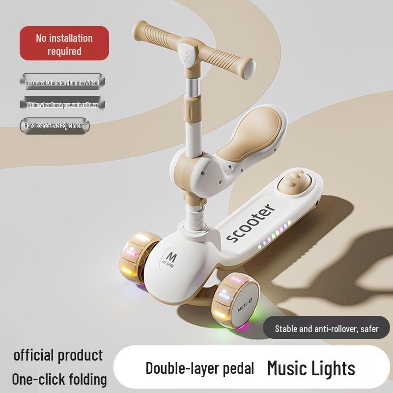 Folding Kids' Scooter with Seat, Ages 1-10, for Boys and Girls