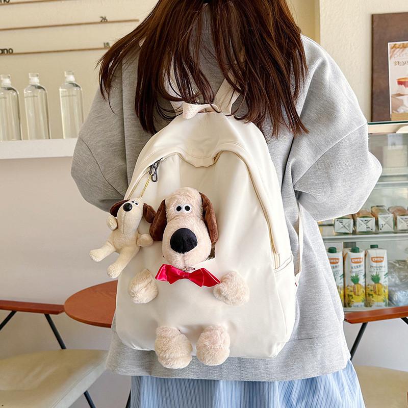 Simple Solid Color Plush Puppy Decoration Large Capacity Backpack Pendant With