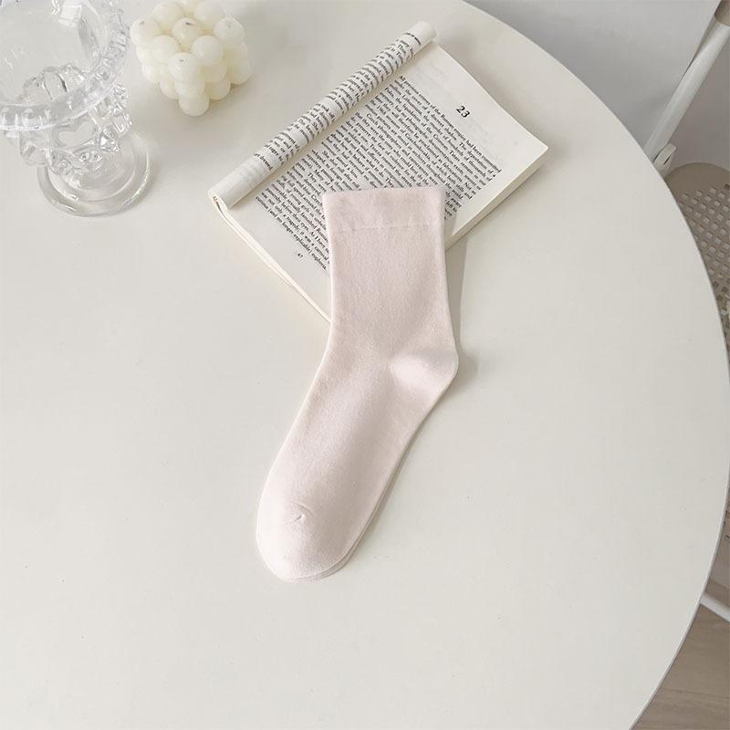 Pink Style Women's Cotton Socks Solid Color Comfortable Suede Daily Mid-tube Socks