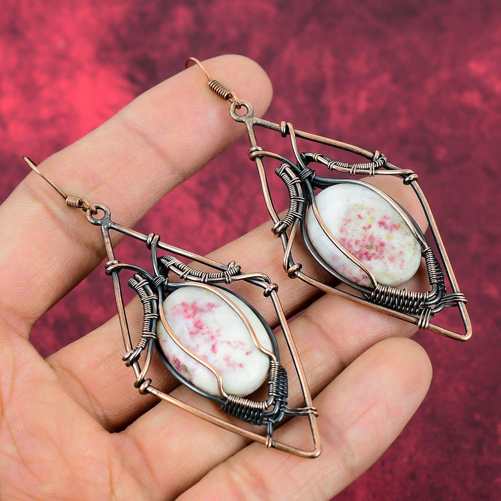 Cinnabar Earring Copper Wire Wrapped Jewelry Gemstone Earring Elegant Jewelry Handmade Drop Earrings Copper Wire Wrap Earrings Gifts For Mom