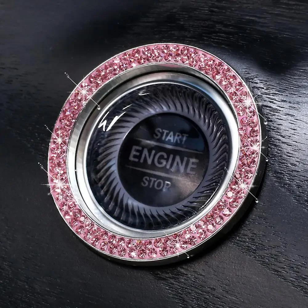 3D Car Ignition Start Button Diamond Rhinestone Metal Stickers Decor Auto Motorcycle Universal One-click Start Bling Decor Decal