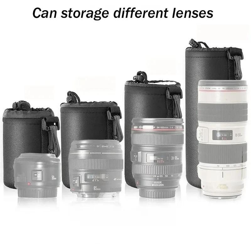 4pcs Waterproof Camera Lens Pouch Drawstring Bag With Hook For Canon Sony Nikon Dslr Lens Protective Case Accessories