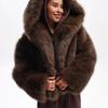 Cappotto con Cappuccio in Finta Pelliccia di Volpe da Donna Invernale Caldo Capo d'Abbigliamento Giacca Rosa in Peluche Eleganza Casual