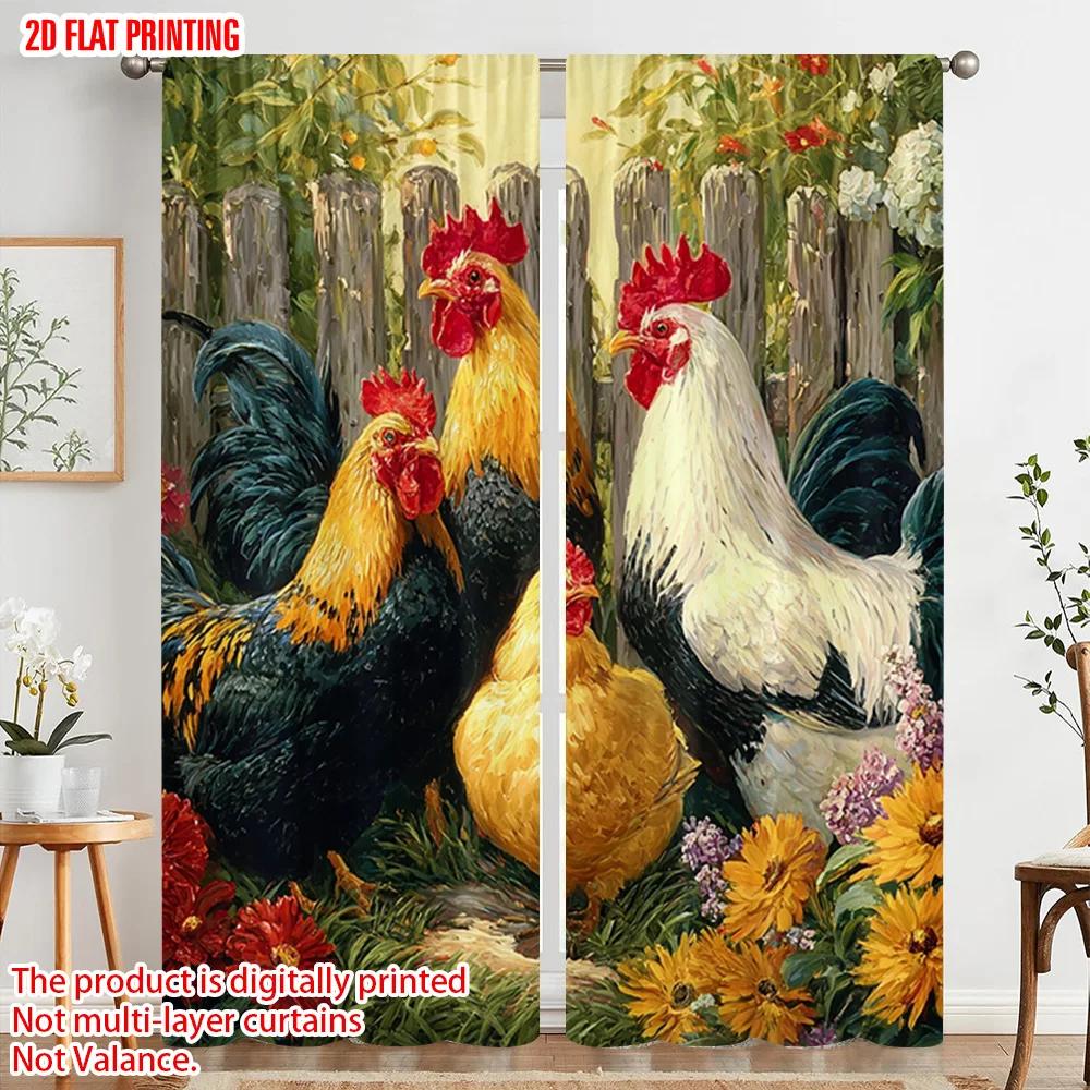 2pcs   Plane Printing Curtains Chicken Theme Polyester (without Rod) Decorations Inside Ldeal for Bedroom & Living Room