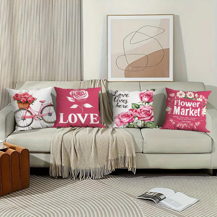 Valentine's Day Pink Printed Pillow Cover Nordic Living Room Sofa Bed Office Back Pillow Home Decor