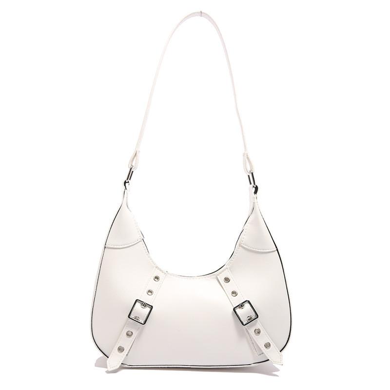 Womens Fashionforward Small Pu Crescent Bag With Unique Rivet Accents