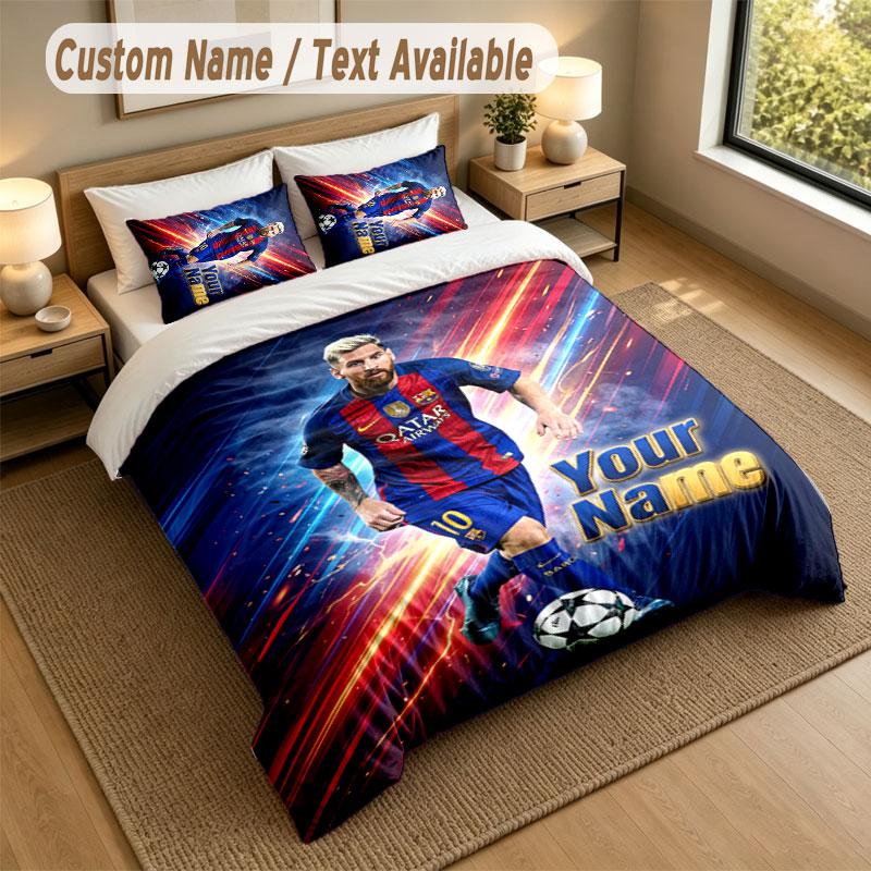 Bedding Set 1 Duvet Cover 2 Pillowcases Lionel Messi Print Soft Bed Linen Bedroom Decor