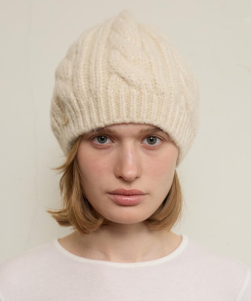 FUNFROMFUN Cable Knit Beret, Cream