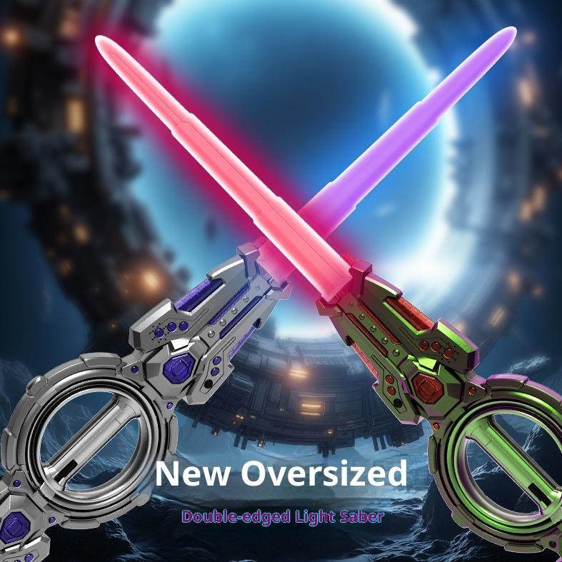 Flame Spin Sword Dual-Blade Lightsaber Double-Headed Retractable Laser Sword Bearing Rotation Cool Light Sound Effect Boy's Toy Sword