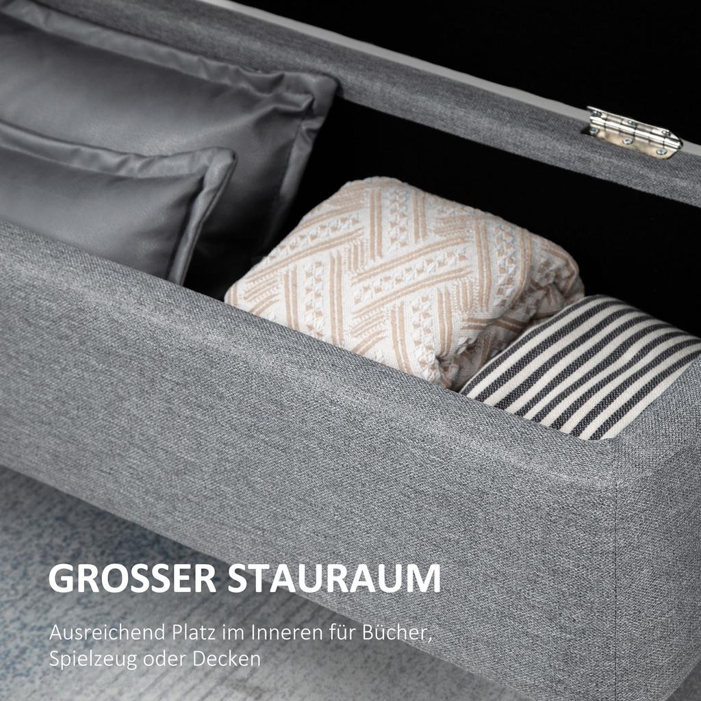 Bench, Storage Bench, Upholstered Bench, Linen Look, up to 150kg, 101x38.5x44.5 cm, Grey