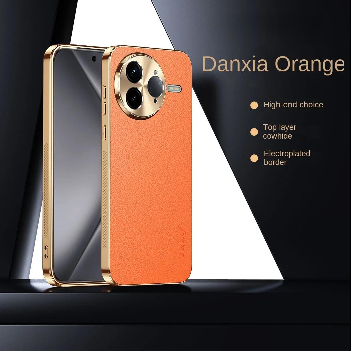 

Задняя крышка из ПУ кожи с гальваническим покрытием для защиты объектива, противоударная, для POCO F7Ultra F7 F6 F5 Pro, текстура под личи, бампер для телефона Poco F7 Pro оранжевый
