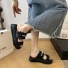 Silver Platform Slippers Women's Summer Wear 2025 New Fashion Women's One-word Sandals with Skirt Non-slip Beach Shoes