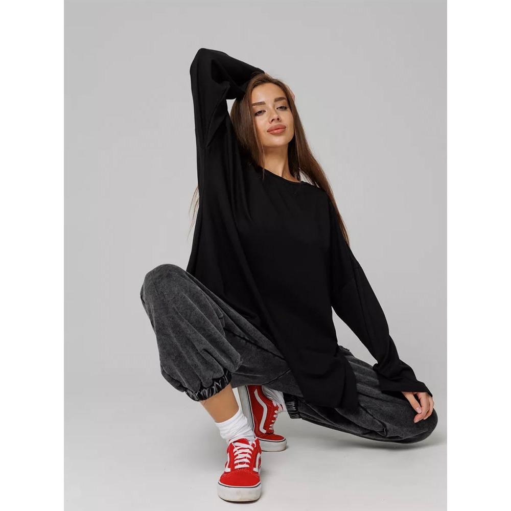 Hirsionsan 2025 Spring Summer New Arrival Women's Long Sleeve Cotton Loose Fit Slit Distressed T-Shirt Female