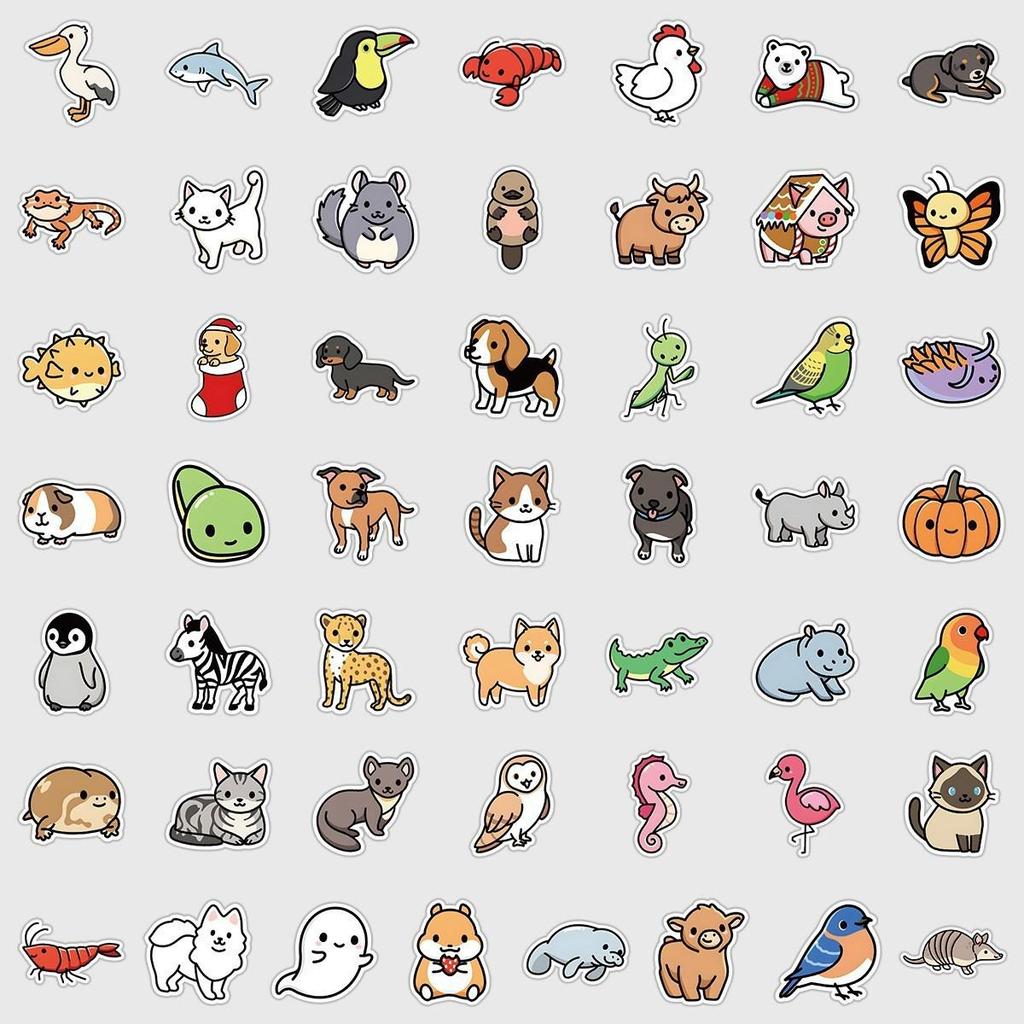 50PCS Cute Cartoon Animal Waterproof Stickers for Phones & Computers