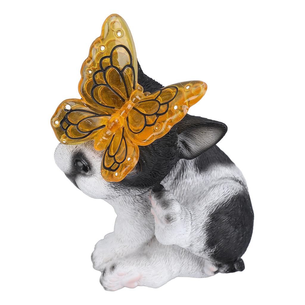 Statua Psa z Lampką Solarną Dekoracja Zewnętrzna Zmieniający Kolor Światła Odporna na Warunki Pogodowe Żywica Dekoracje Ogrodowe