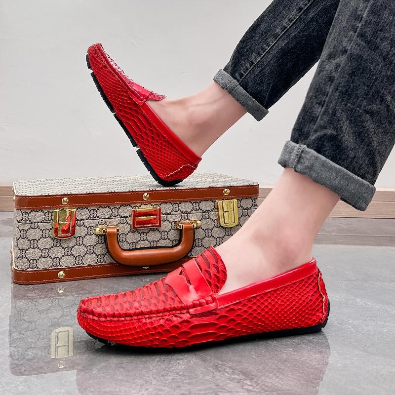 Herren Mokassins Fahrschuhe Leder Flats Lässige Slipper Übergröße Farbdruck Schuhe für Herren