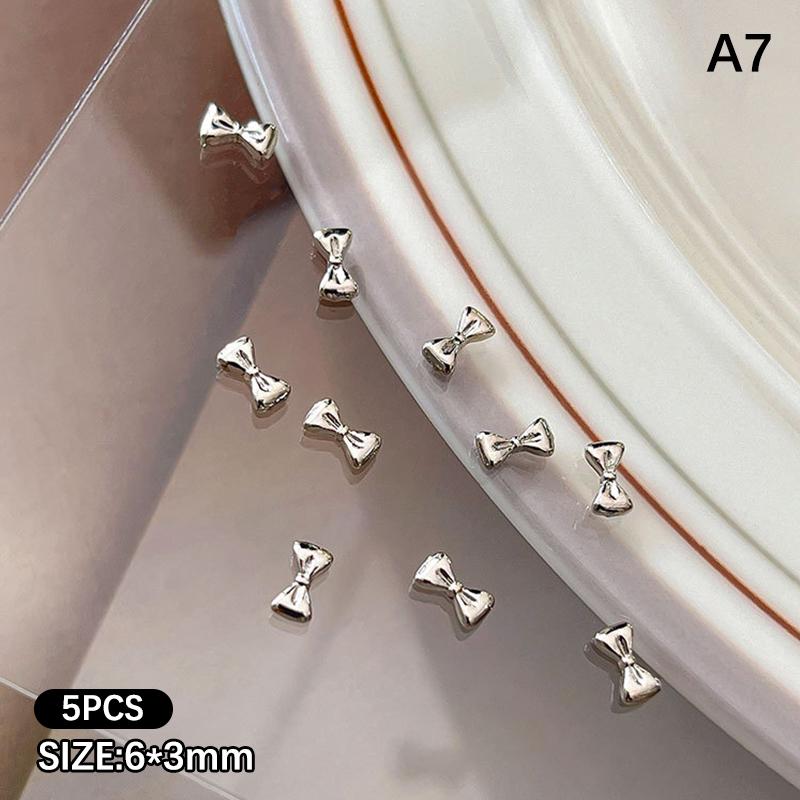 5Pcs Mini Alloy Bow Nail Charms 3D Bowknot Nail Art Decoration Accessories For Diy Manicure Korean Design