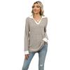 Fall Winter New Women's Colorblock Collared Long Sleeve Loose T-shirt Top Casual Daily Wear