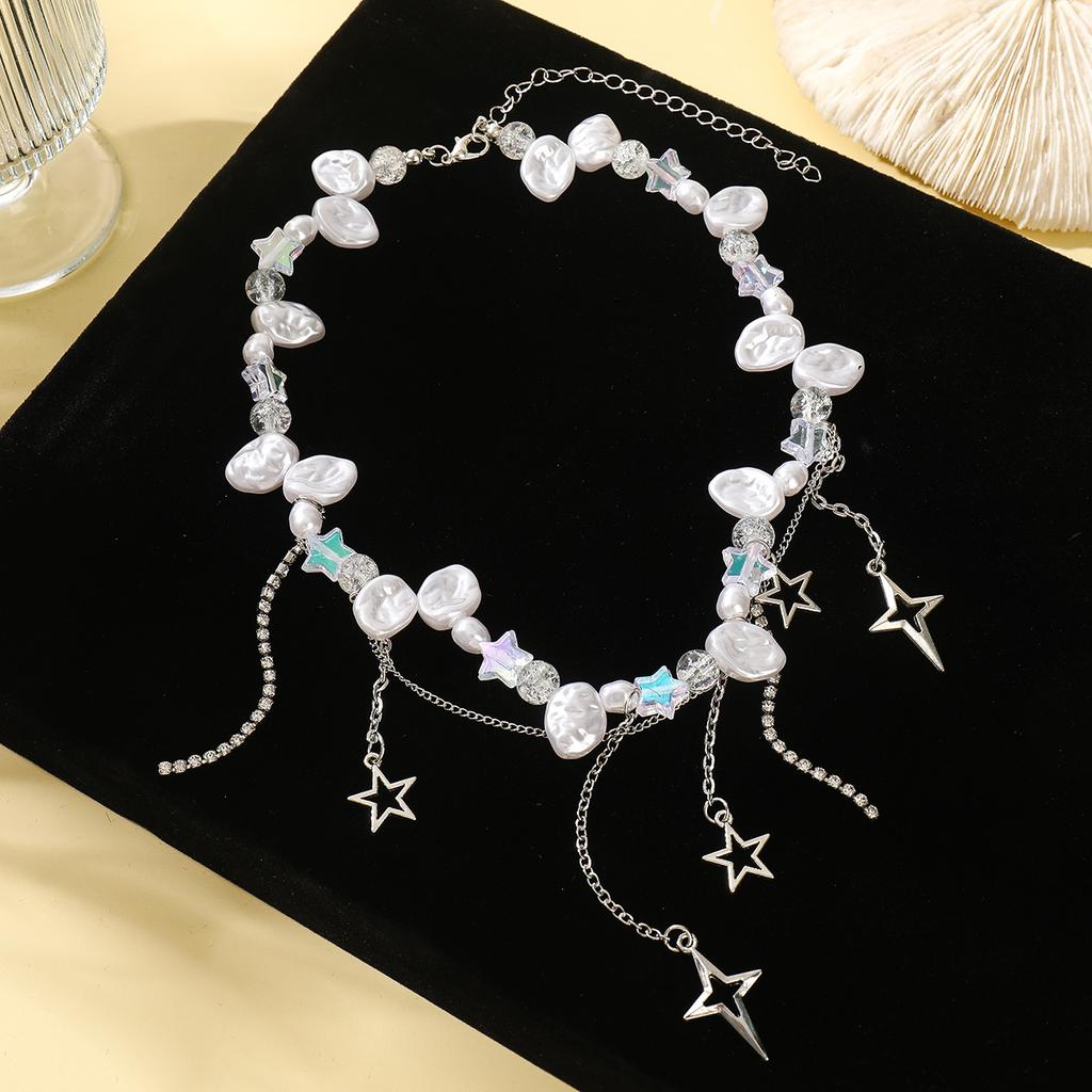 European and American Cold Wind Cross Star Diamond Imitation Pearl Necklace