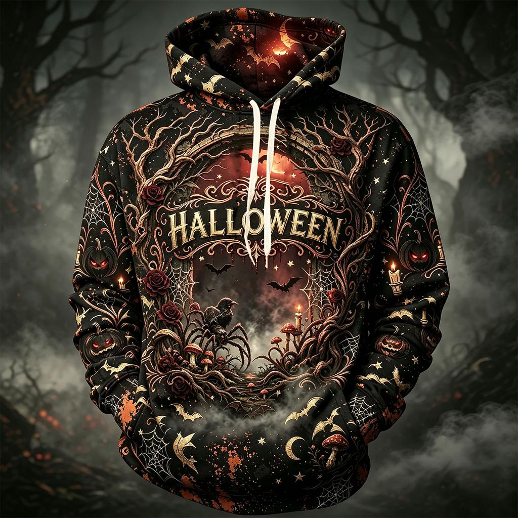 Men's Casual Hoodie Long Sleeve Sweatshirt with Halloween Graphic Print for Fall