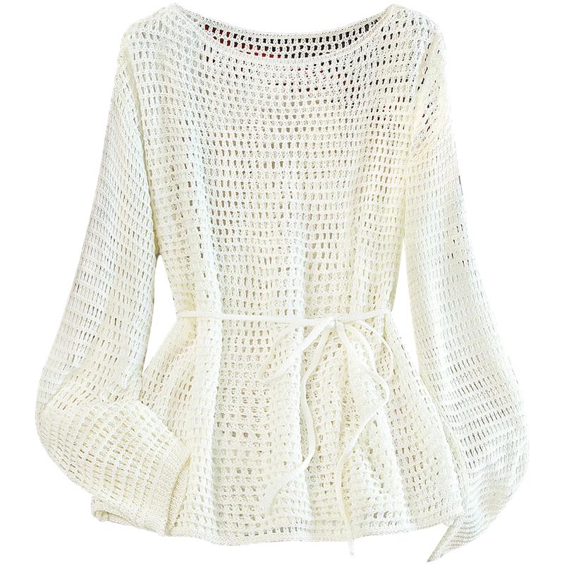 Women s Elegant Loose Fit Hollow-Out Knit Top One Size