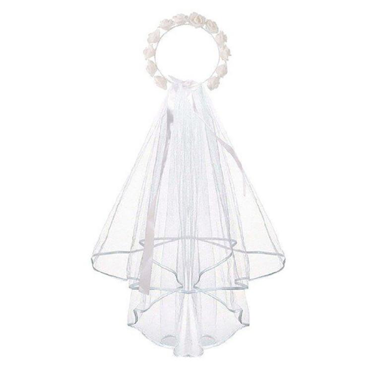 

Romance Flower Headdress Wedding Headband with Veil Trend Bride Party Headdress 1