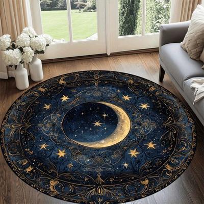 Star & Moon Pattern Circular Floor Mat , Non-Slip, Easy To Clean, Suitable For Living Room, Bedroom, Entryway